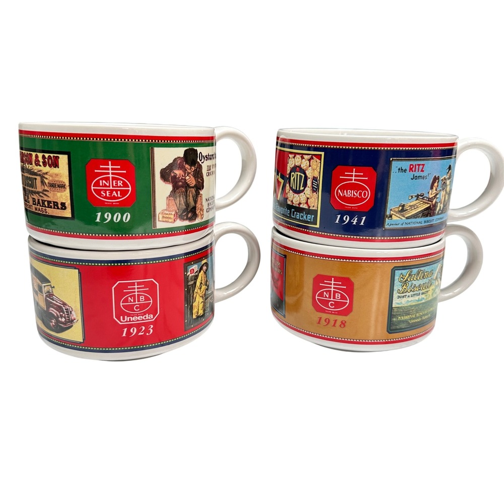Vintage Nabisco Soup Mugs‎ with Handles Set Of 4 Ritz Crackers Uneeda Biscuit